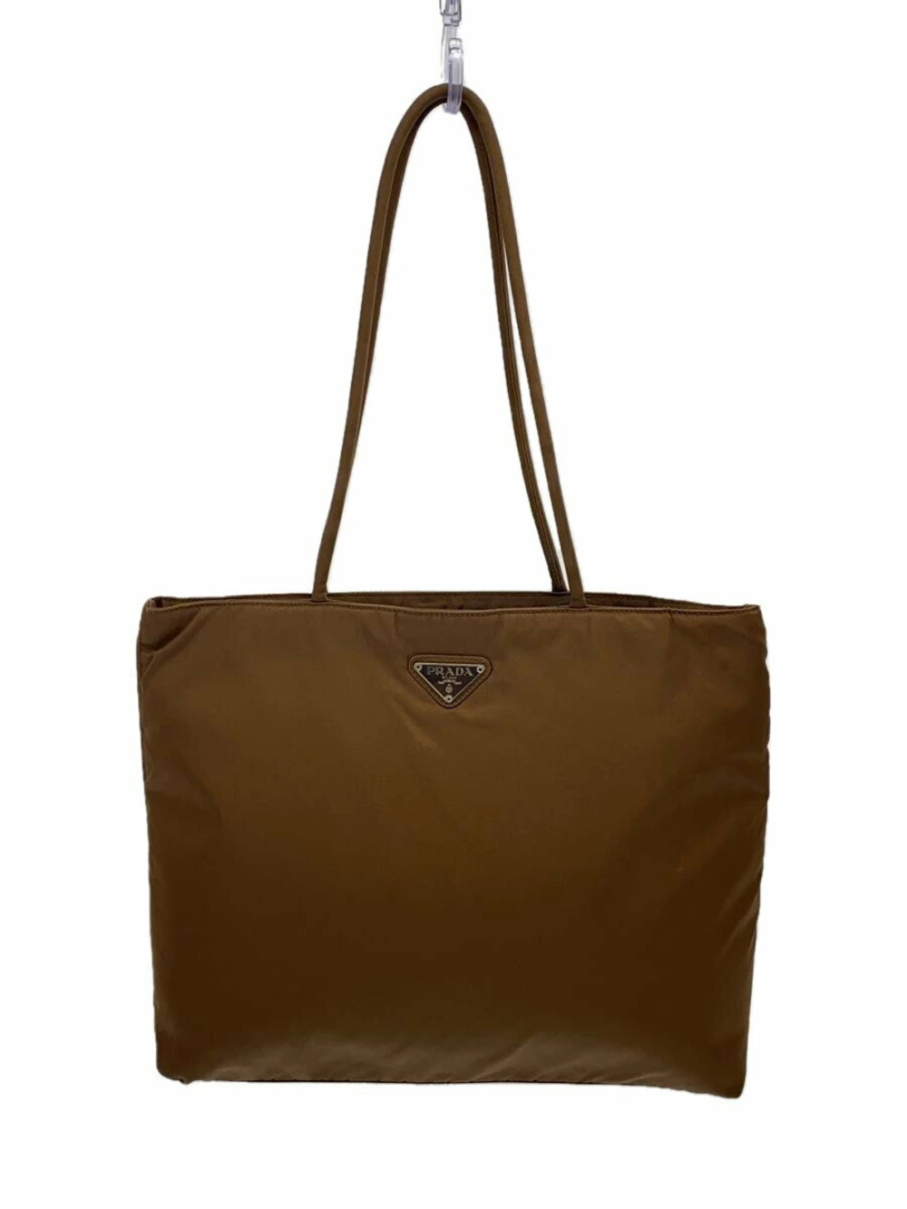 Prada Tessuto tote bag iconic enamel triangle logo Brown